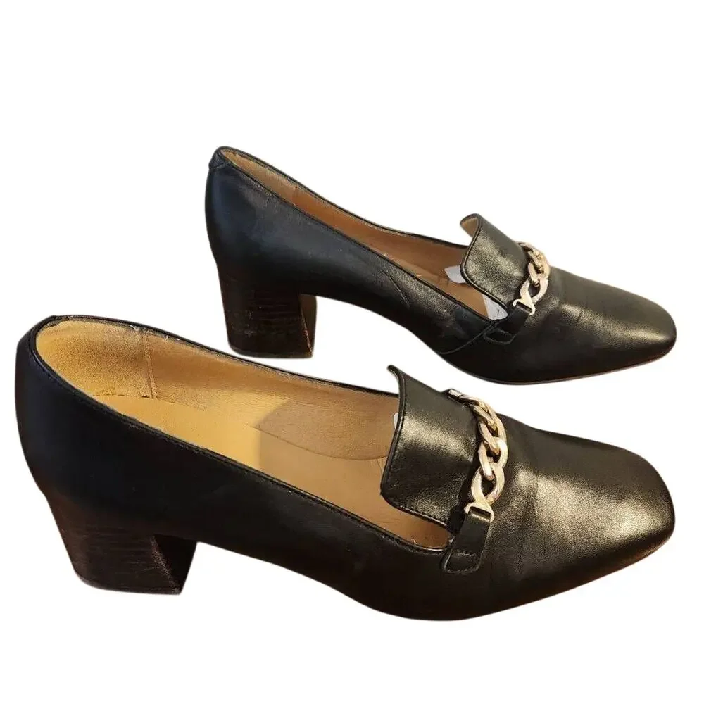 Anthropologie Black Chain Loafers Size 7.5